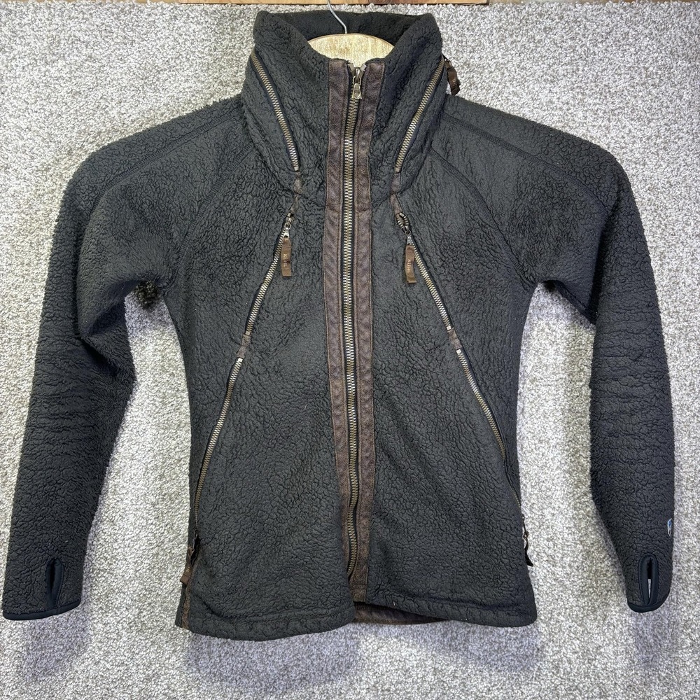 Kuhl Flight Jacket Womens Small Gray Sherpa Fleece Full Zip Hooded Outdoor